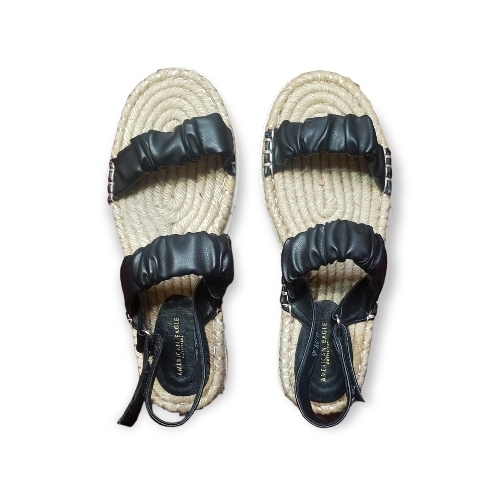 American Eagle Espadrilles Platform Ankle Strap Open Toe Sandals Black Size 8